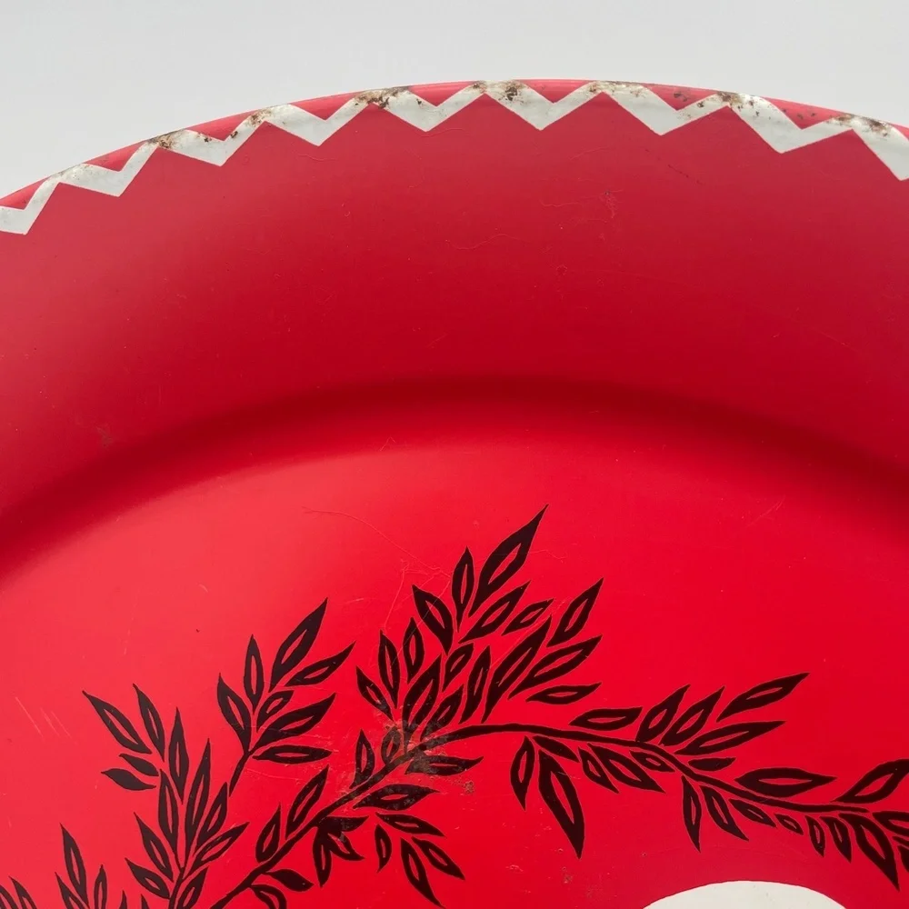 Stoyke BBQ Chef Red Round Metal Chef Pizza Pan Grill Vintage MCM‎ 1950s Tray